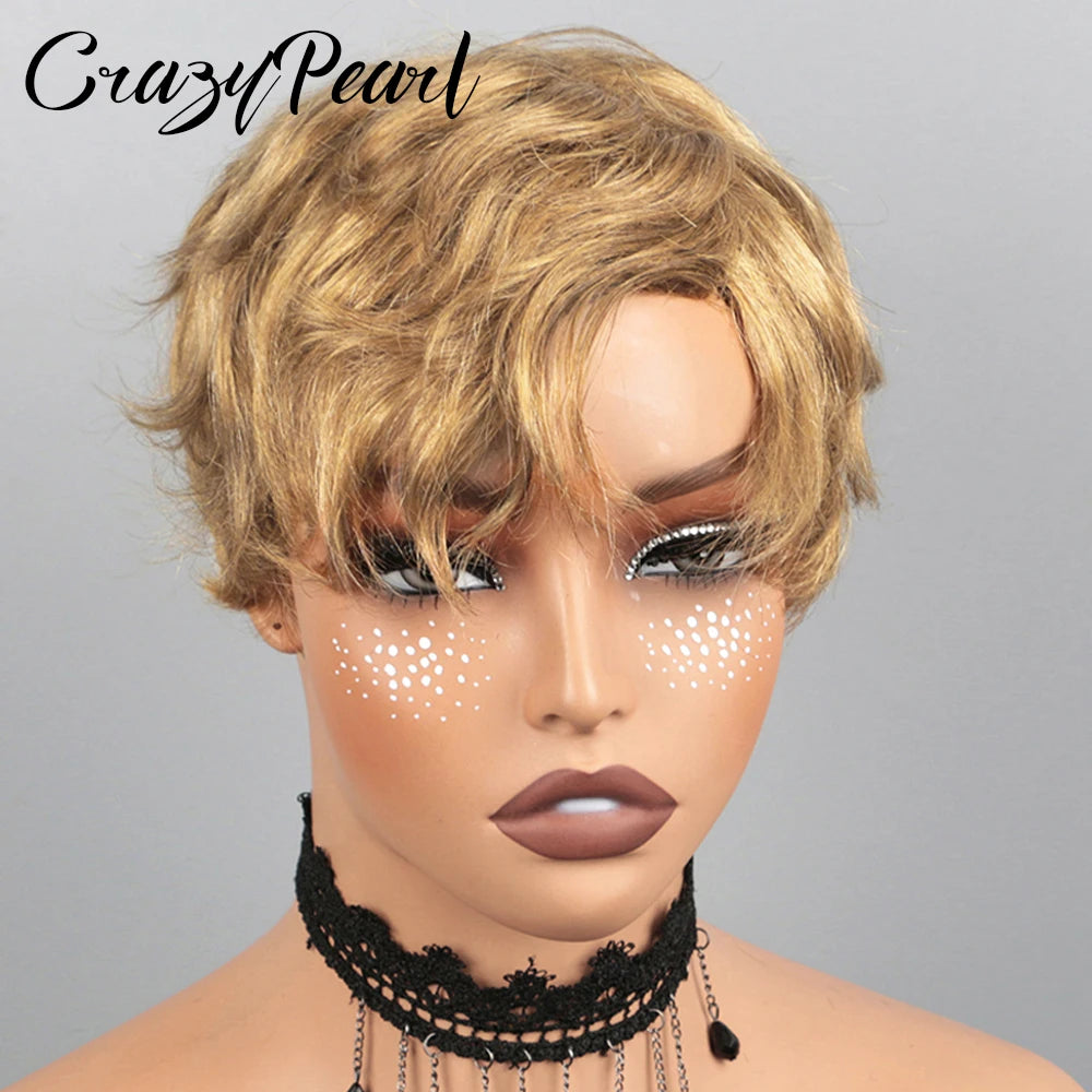 Short Pixie Cut Human Hair Wig – Glueless, 4 Colors