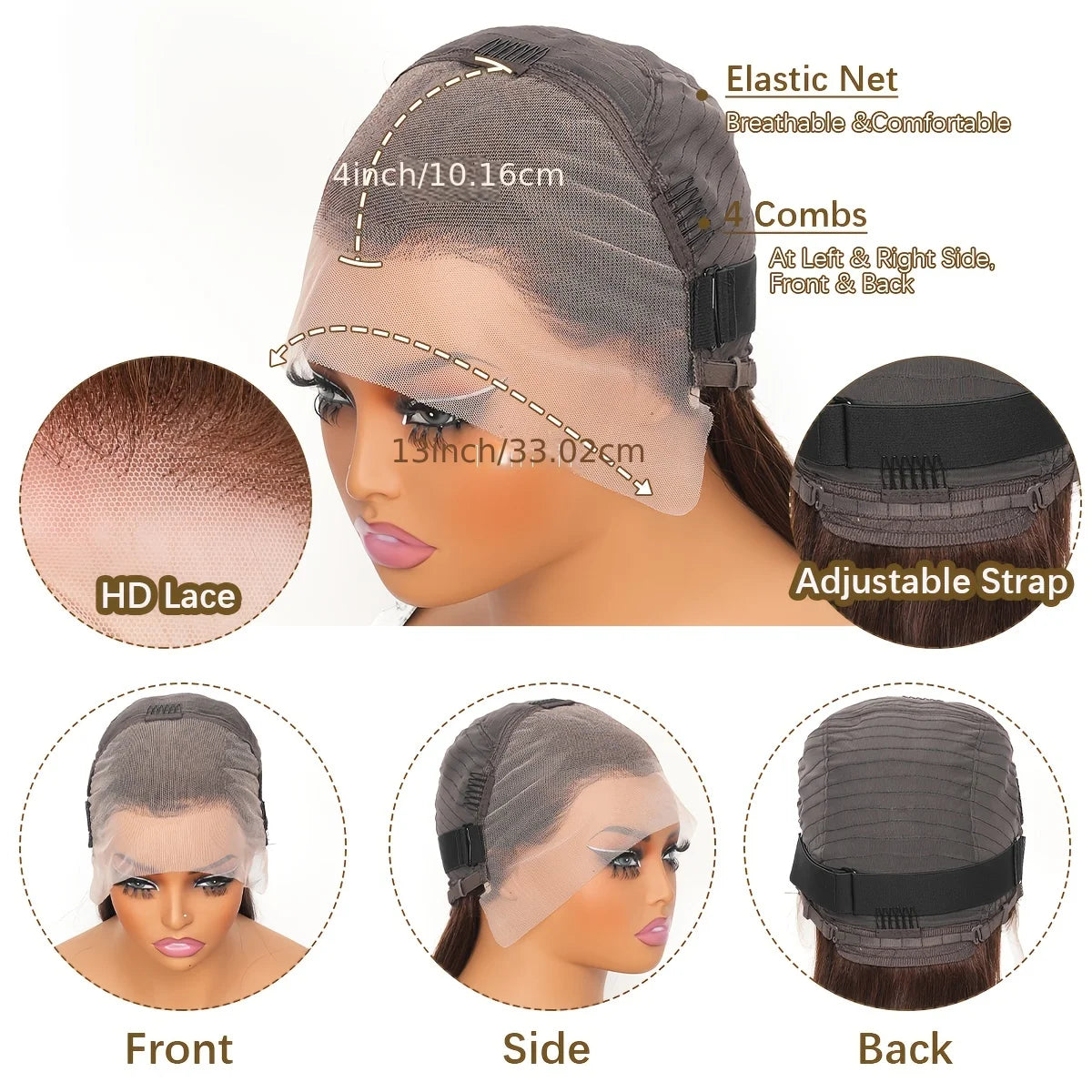 Chocolate Brown 13x4 Human Hair Wigs HD Lace Human Hair Wig 34 Inch Brown Deep Curly Lace Frontal Wigs 13x4 Transparent Lace Wig