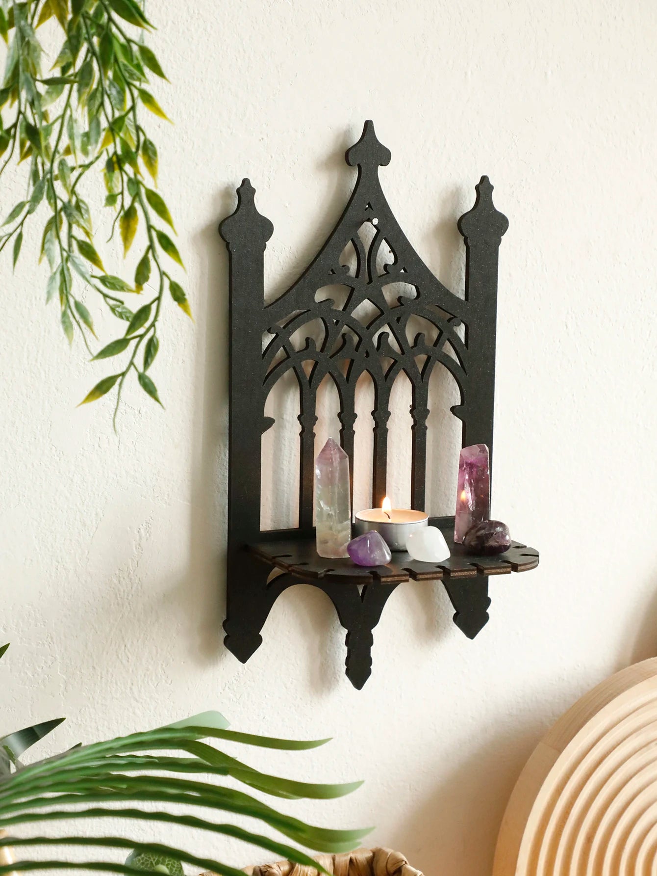 Black Gothic Floating Shelf – Crystal Holder Wall Decor