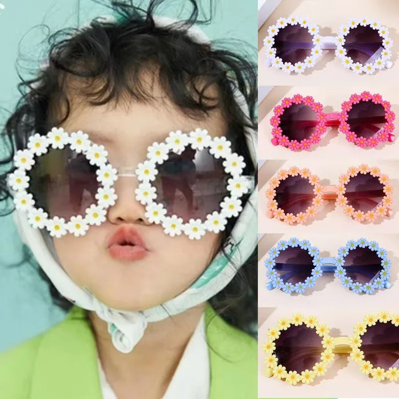 Round Flower Sunglasses for Kids Cute Daisy Glasses Children Outdoor Sun Protection Shades Fashion Funny Party Eyewear