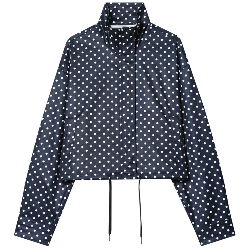 HXAO Polka Dot Bomber Jacket Women's Jackets Demi-Season Oversized Long Sleeve Top Outerwear Aviator Plus Size Zip Up Crop Coats