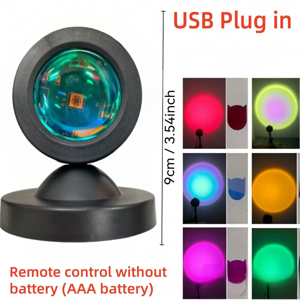 Sunset Projection Night Light – 16 Colors, USB & Remote
