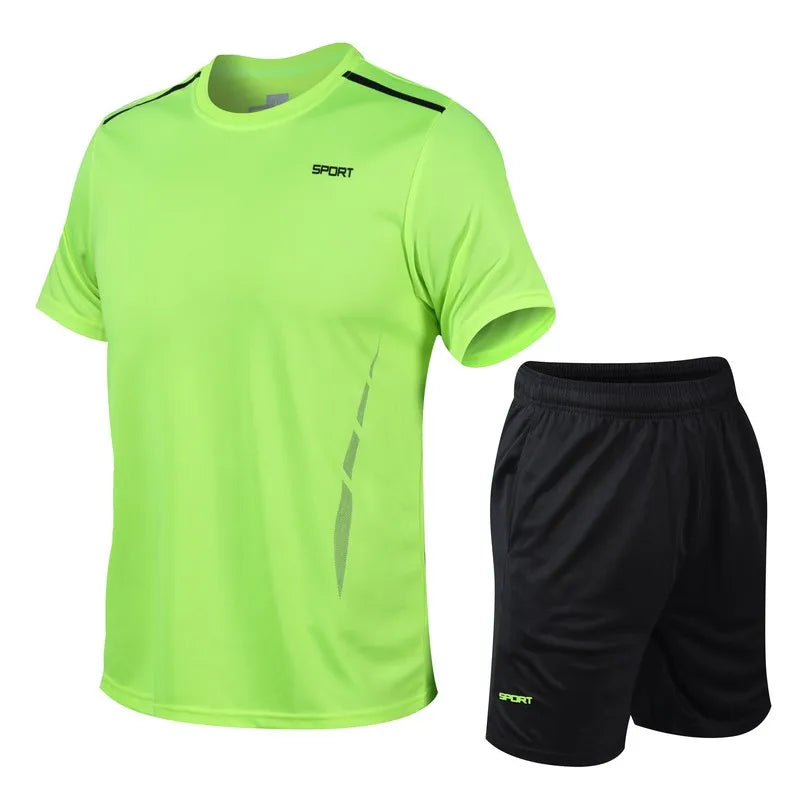 Sports suit men's summer fitness short sleeve men's fast drying clothes running loose casual Sportswear large