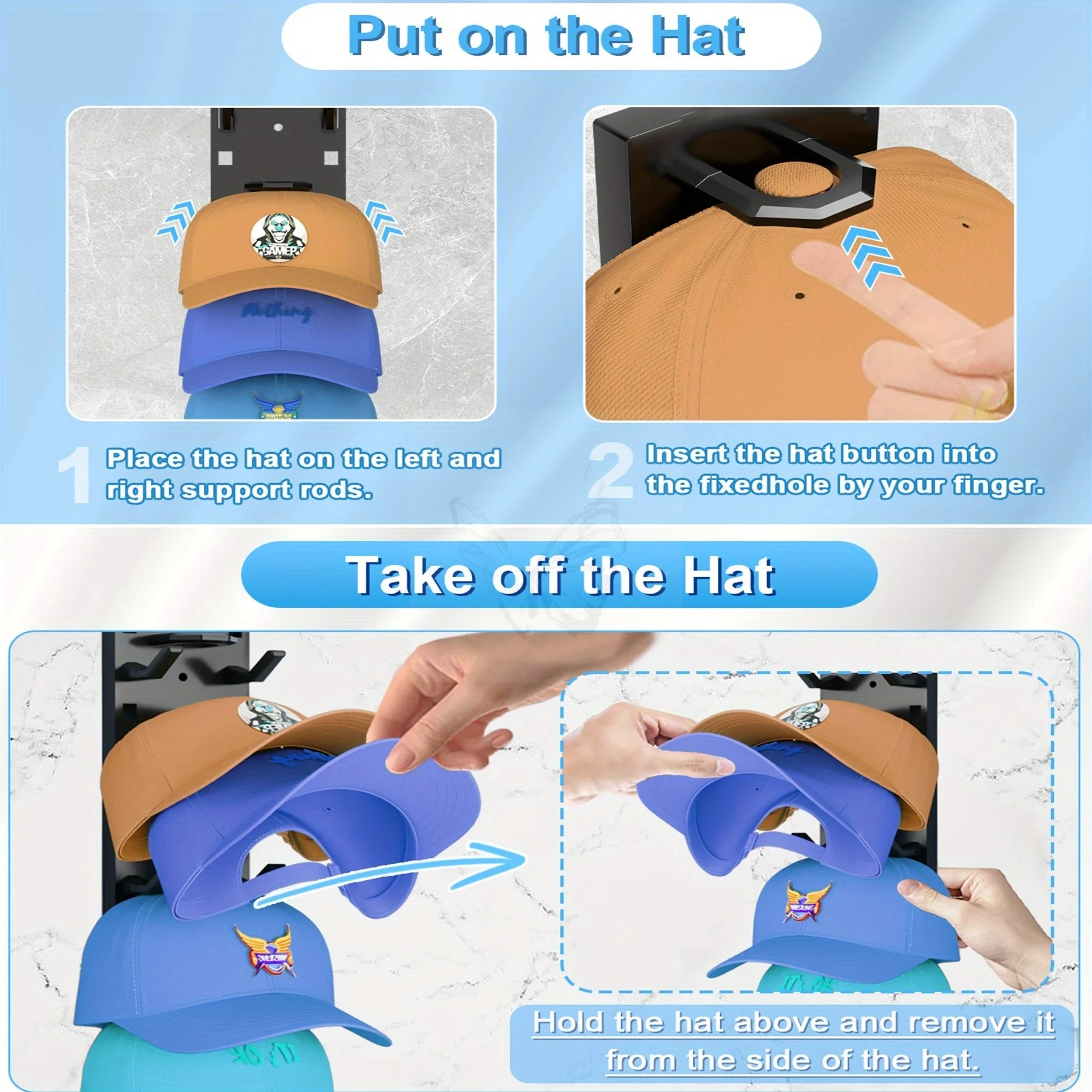 2026 New Baseball Cap Rack Wall Mounted Hat Organizer Storage Hanger for Door Closet Multifunctional Cap Holder Display