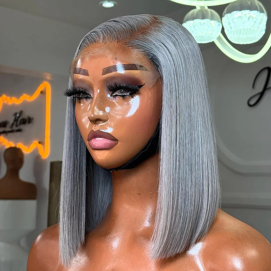 Silver Grey 13x4 Lace Front Bob Wig – Brazilian Remy Hair