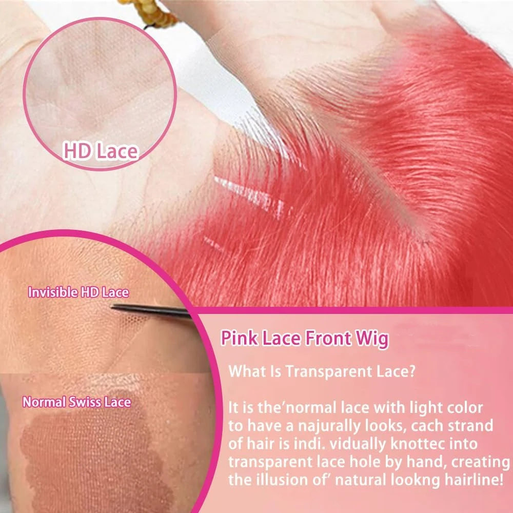 Bone Straight 13x4 HD Light Pink Lace Front Wigs For Black Women SyntheticTransparent Pink Colored Lace Frontal Wig Pre Plucked
