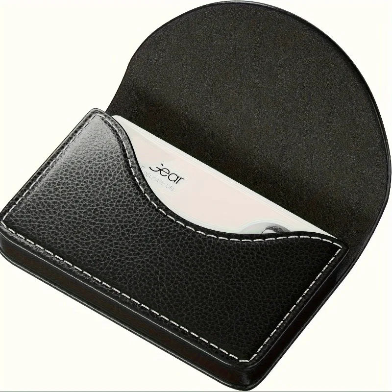 Luxury Lychee Pattern Leather Business Card Holder, Large Capacity Metal Magnetic Closure,Desk Organizer for Office, Office Desk