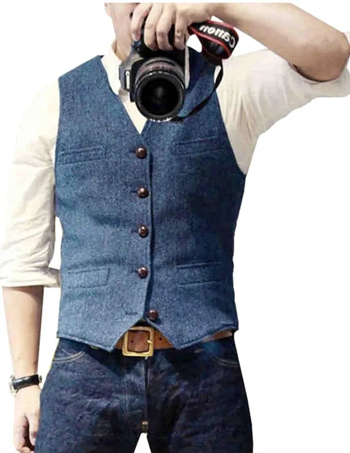 Men's Wool Herringbone Tweed Suit Vest – Formal Waistcoat