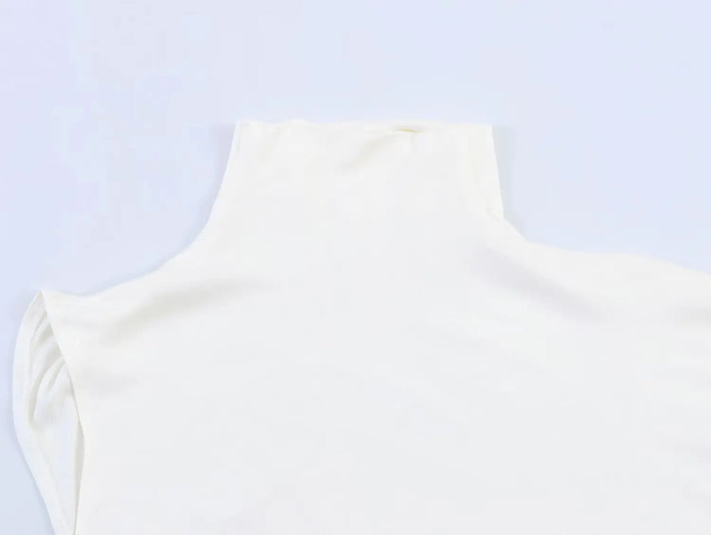Black Asymmetrical High-Neck Draped Sleeve Top