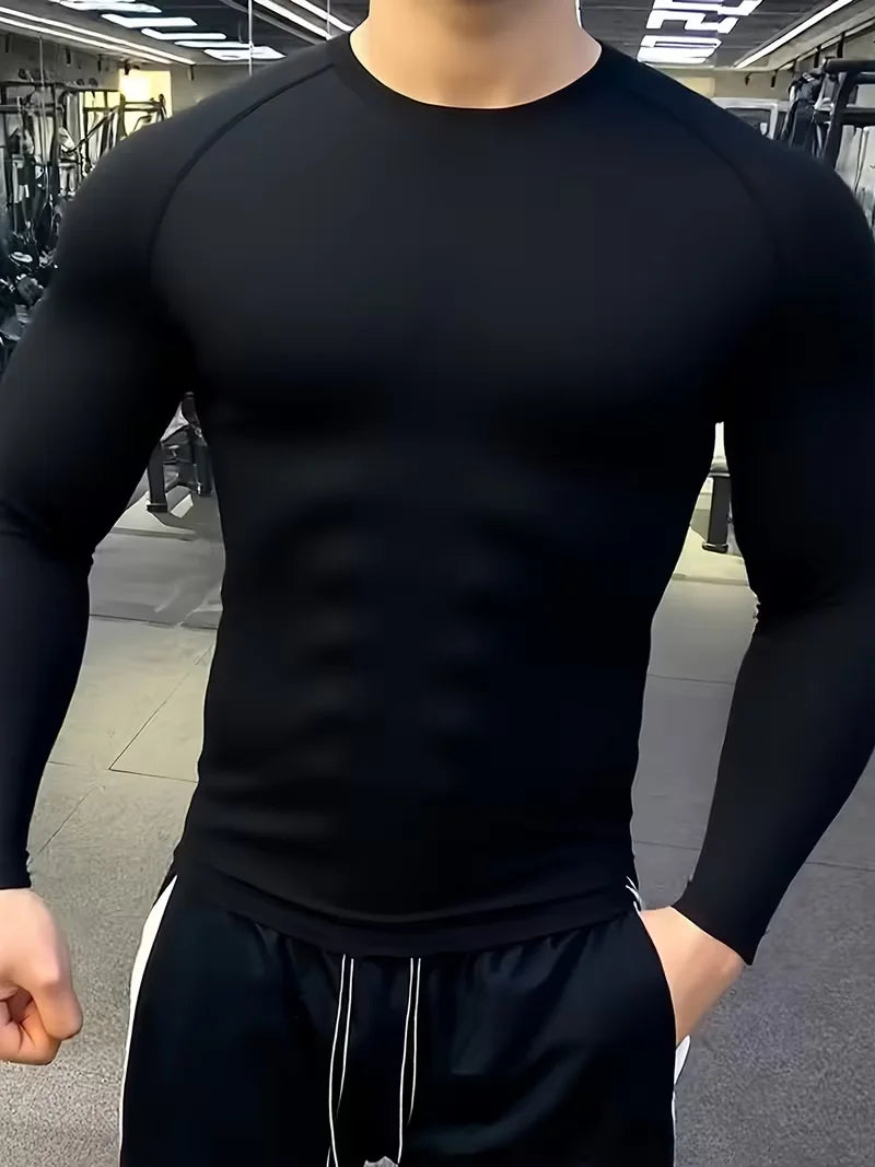 Muscle shaping men's compression tight top T-shirt, high elasticity sweat absorbing and breathable, motorcycle training suit