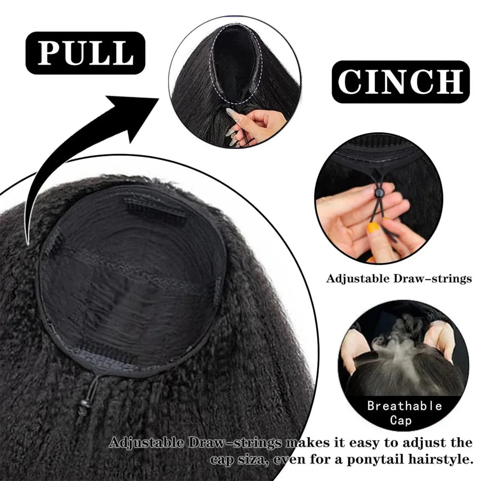 Kinky Straight Half Wig 3 In 1 Half Wig With Drawstring Flip Over Half Wig Yaki Straight Glueless Wigs Ready to Wear 250 Density