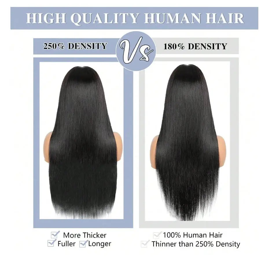 13×6 HD Lace Straight Human Hair Wig Natural Color Pre Plucked Natural Hairline Remy Hair Glueless Wig For Women