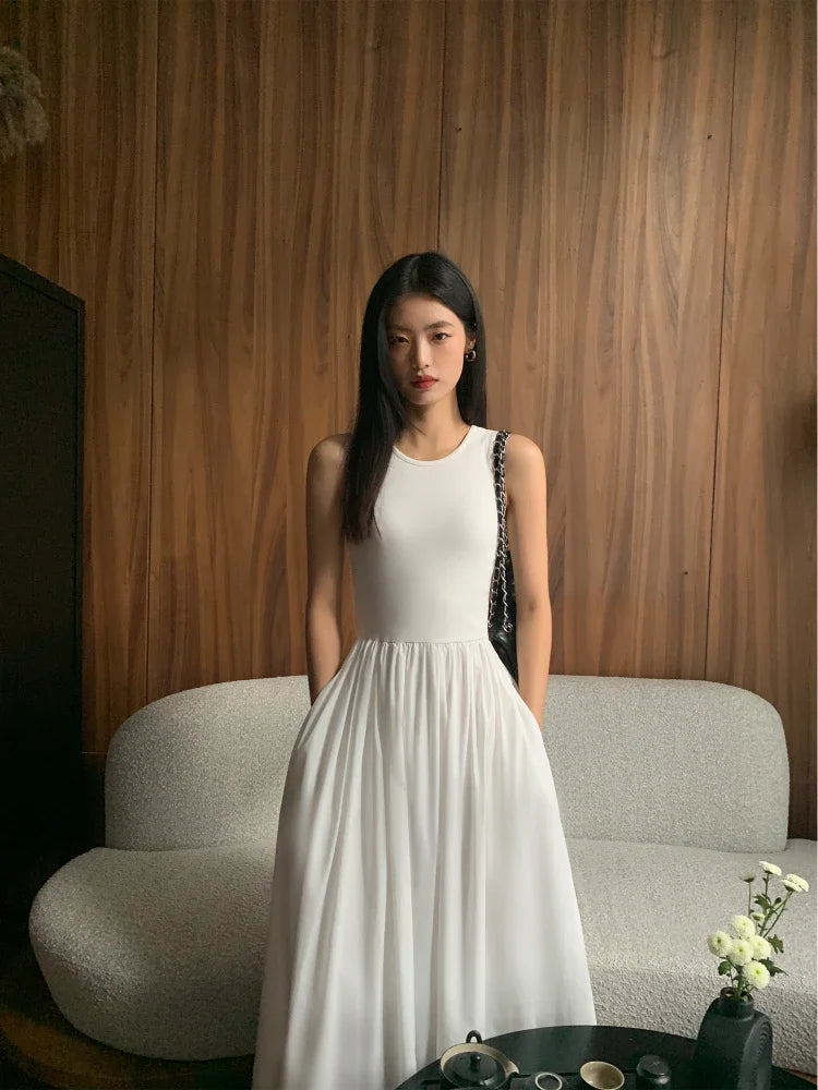 Casual Fashion Slim Clothes Lady Spring Summer Vestido Y2K Women Chic A-Line Midi Dresses Female Bodycon Elegant Black White