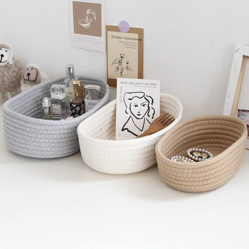 HOMEFISH Nordic Cotton Rope Woven Storage Basket Desktop Cosmetic Key Sundries Organizer Box