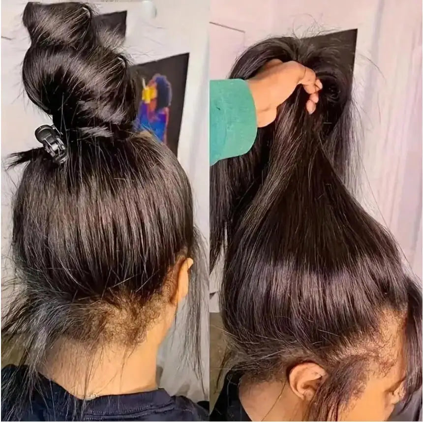 13×6 HD Lace Straight Human Hair Wig Natural Color Pre Plucked Natural Hairline Remy Hair Glueless Wig For Women
