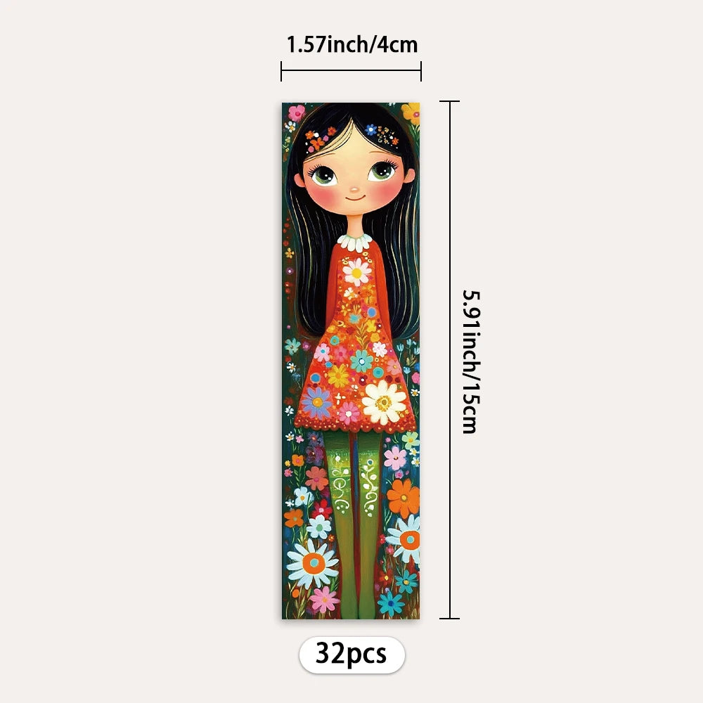 32pcs Cute Girl Bookmarks – Mixed Colors, Gift-Ready