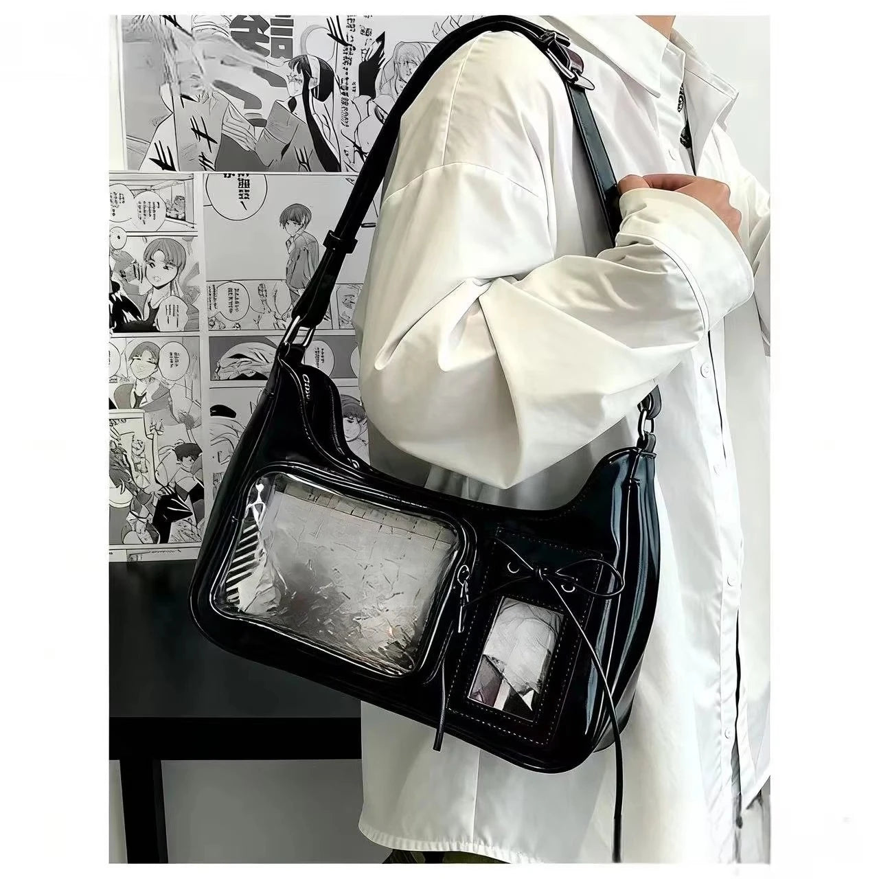 Y2k Harajuku Shoulder Bag Women Korean Transparent Ita Bag School Crossbody Bag Female Japanese Designer Preppy Handbag Purse