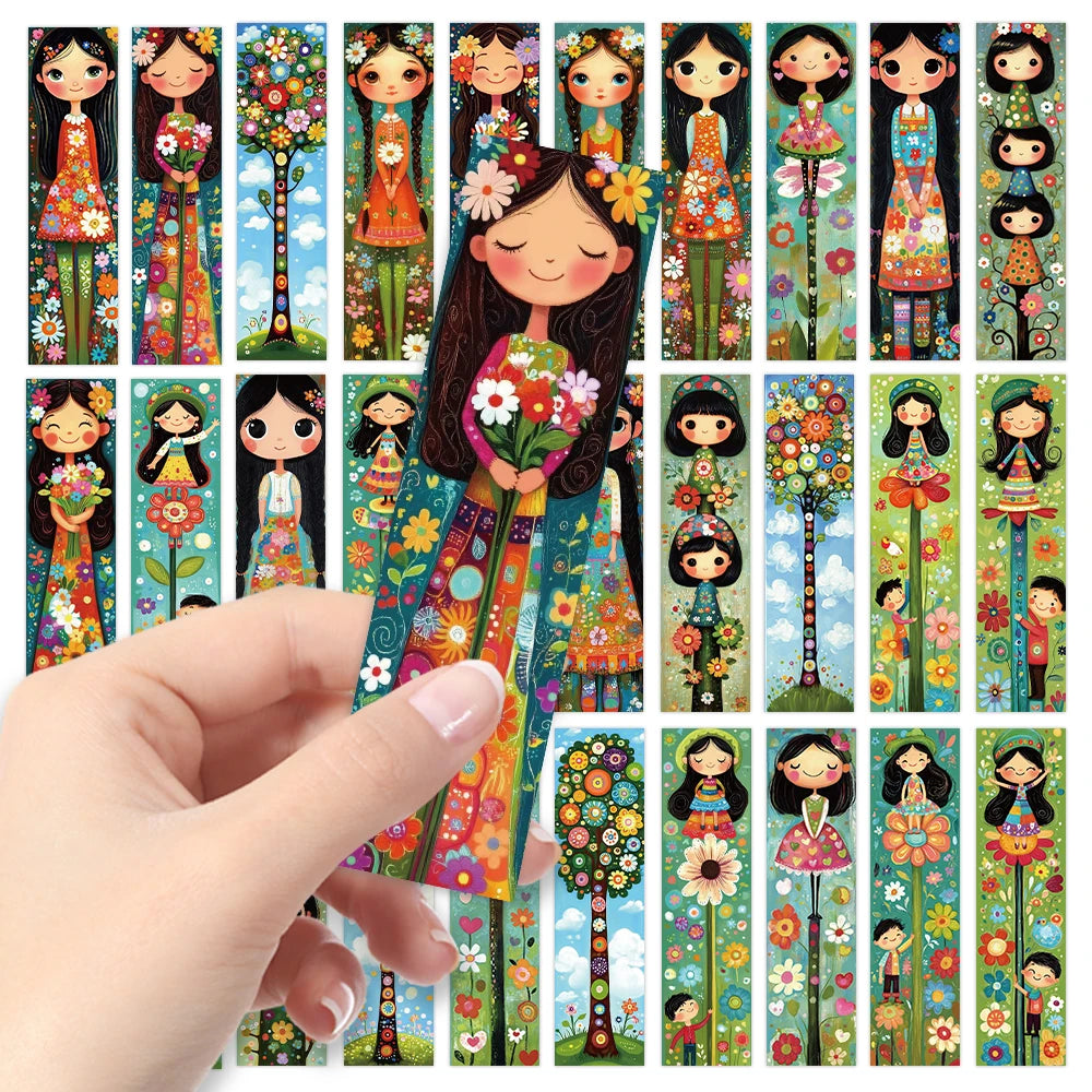 32pcs Cute Girl Bookmarks – Mixed Colors, Gift-Ready