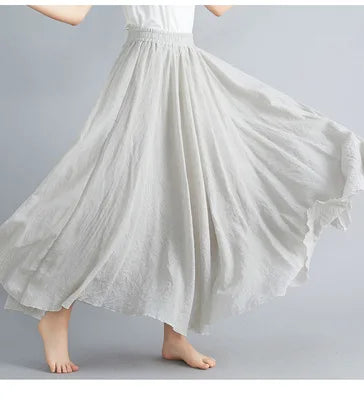Mori Girl Cotton Linen Ethnic A-Line Long Skirt