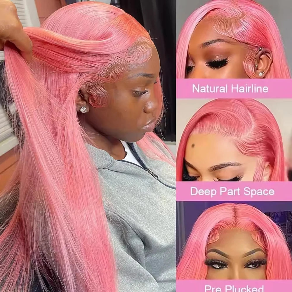 Bone Straight 13x4 HD Light Pink Lace Front Wigs For Black Women SyntheticTransparent Pink Colored Lace Frontal Wig Pre Plucked