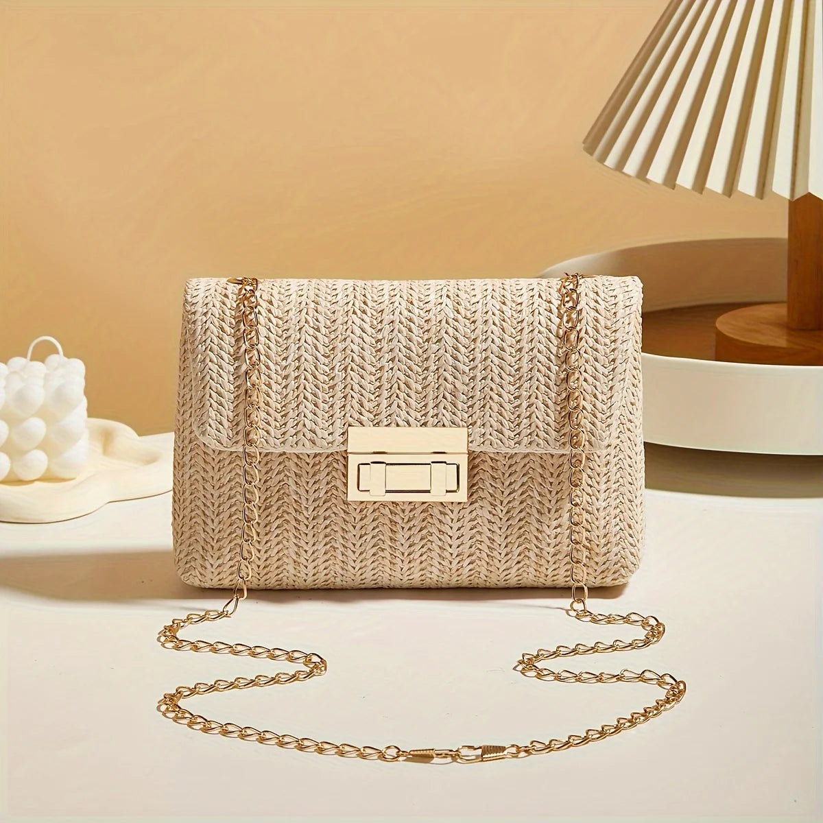 Handwoven Straw Shoulder & Crossbody Bag – Lock Closure, 7 Colors