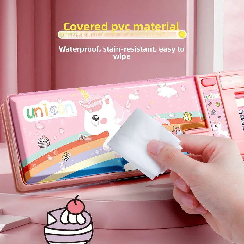 Student Plastic Stationery Box Cute Cartoon Children's Calculator Multifunctional Pencil Case Large Capacity Storage