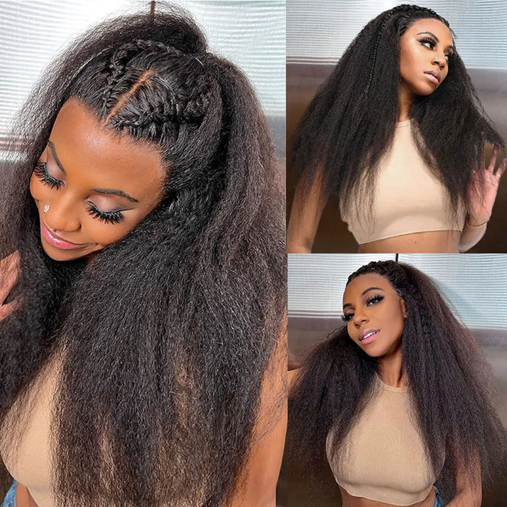 40 42 Inch Kinky Straight Lace Front Human Hair Wigs With Baby Hair Remy Glueless Wig Yaki Straight 13x4 HD Lace Frontal Wigs