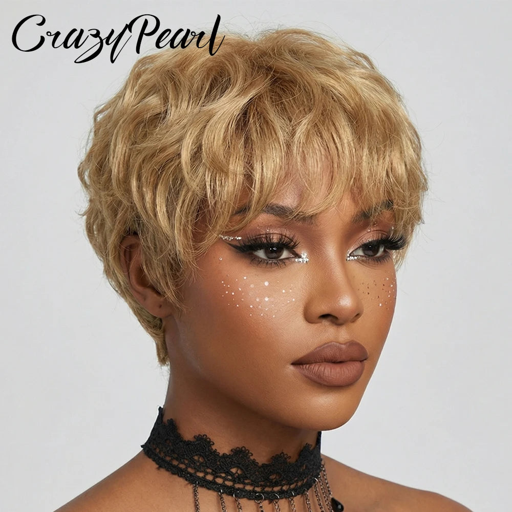 Short Pixie Cut Human Hair Wig – Glueless, 4 Colors
