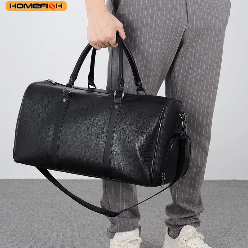 HOMEFISH Retro New Short Trip Bag Large Capacity Sports Motorcycle Training Pu Waterproof Leisure Fitness Bag