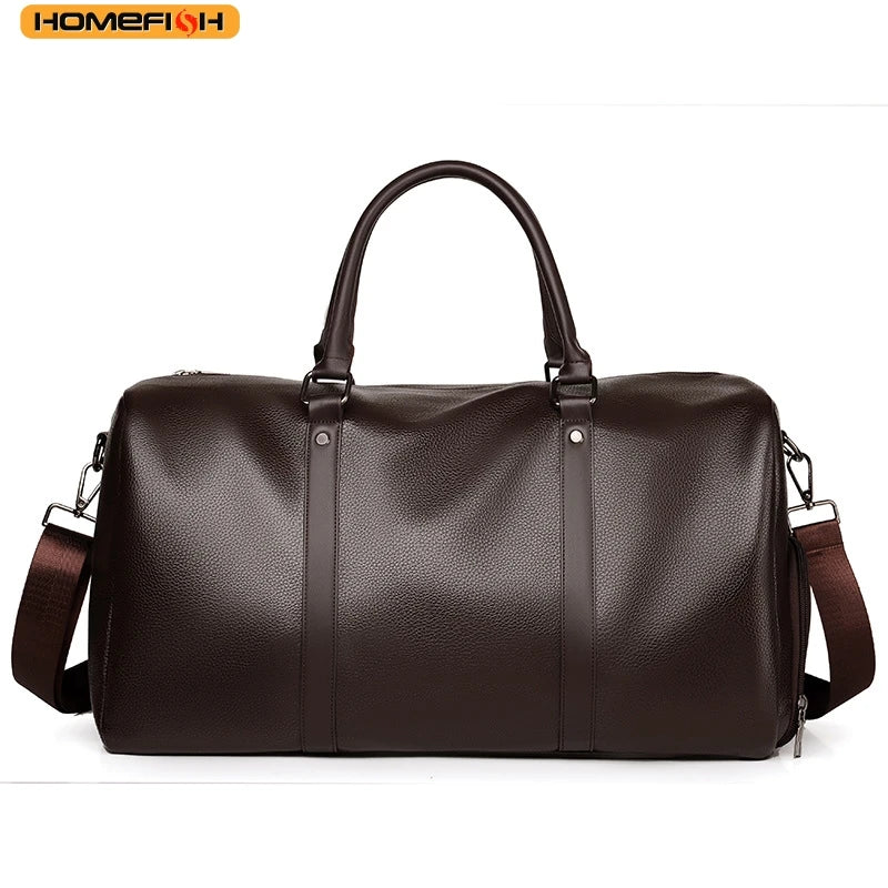 HOMEFISH Retro New Short Trip Bag Large Capacity Sports Motorcycle Training Pu Waterproof Leisure Fitness Bag