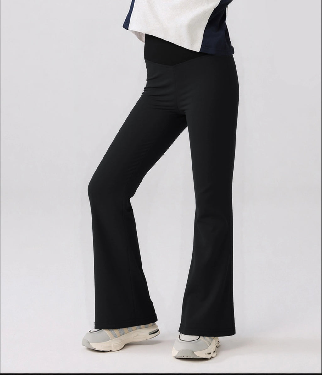 Girls Flared Pants High Waist Yoga Leggings Teenagers Stretch Elastic Waistband Kids Sportswear Trousers Autumn Spring