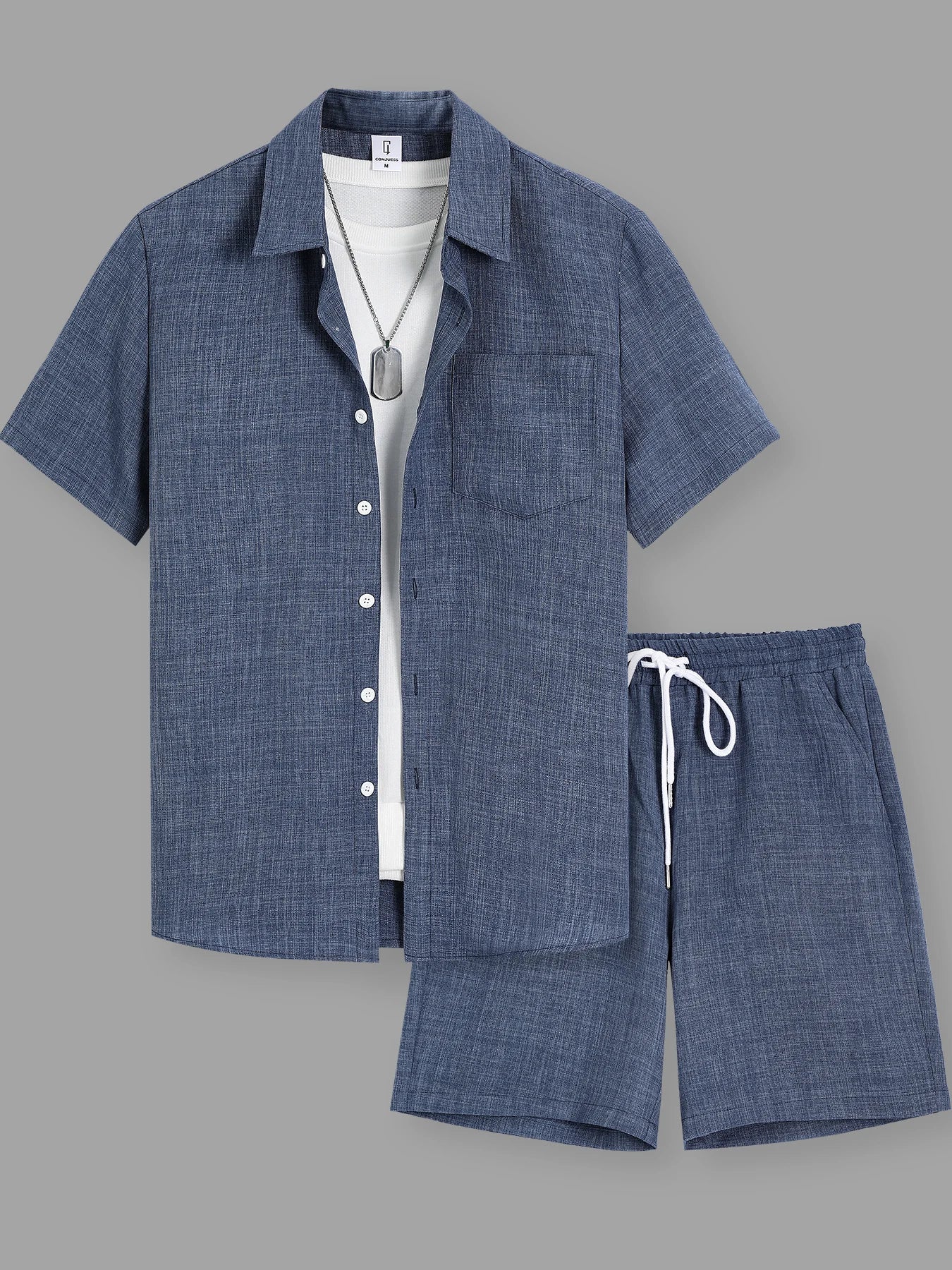 Men's Linen-Texture Lapel Shirt & Shorts Set – 5 Colors