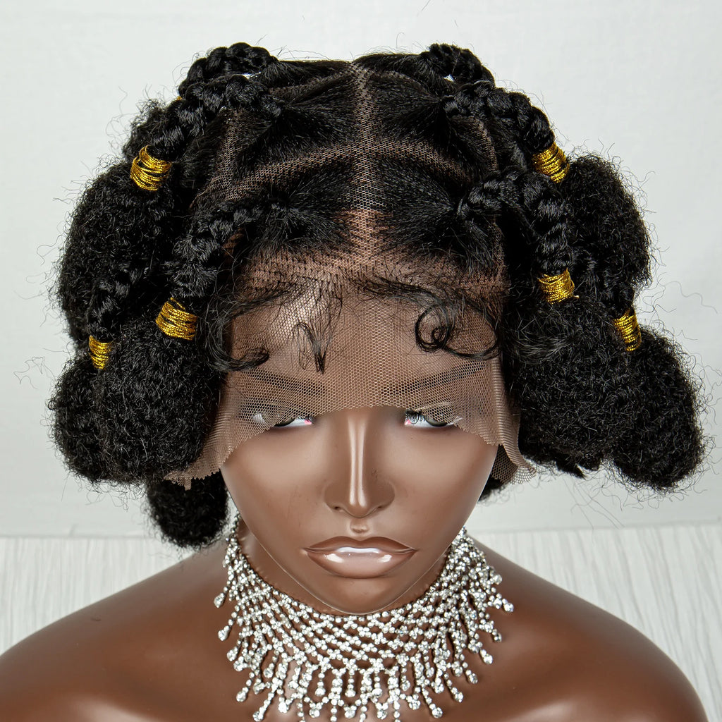 Synthetic Handmade Bantu Braided Wigs Full Lace Knotless Braided Lace Wig Short Braiding Hair Wig with Baby Hair for Black Women