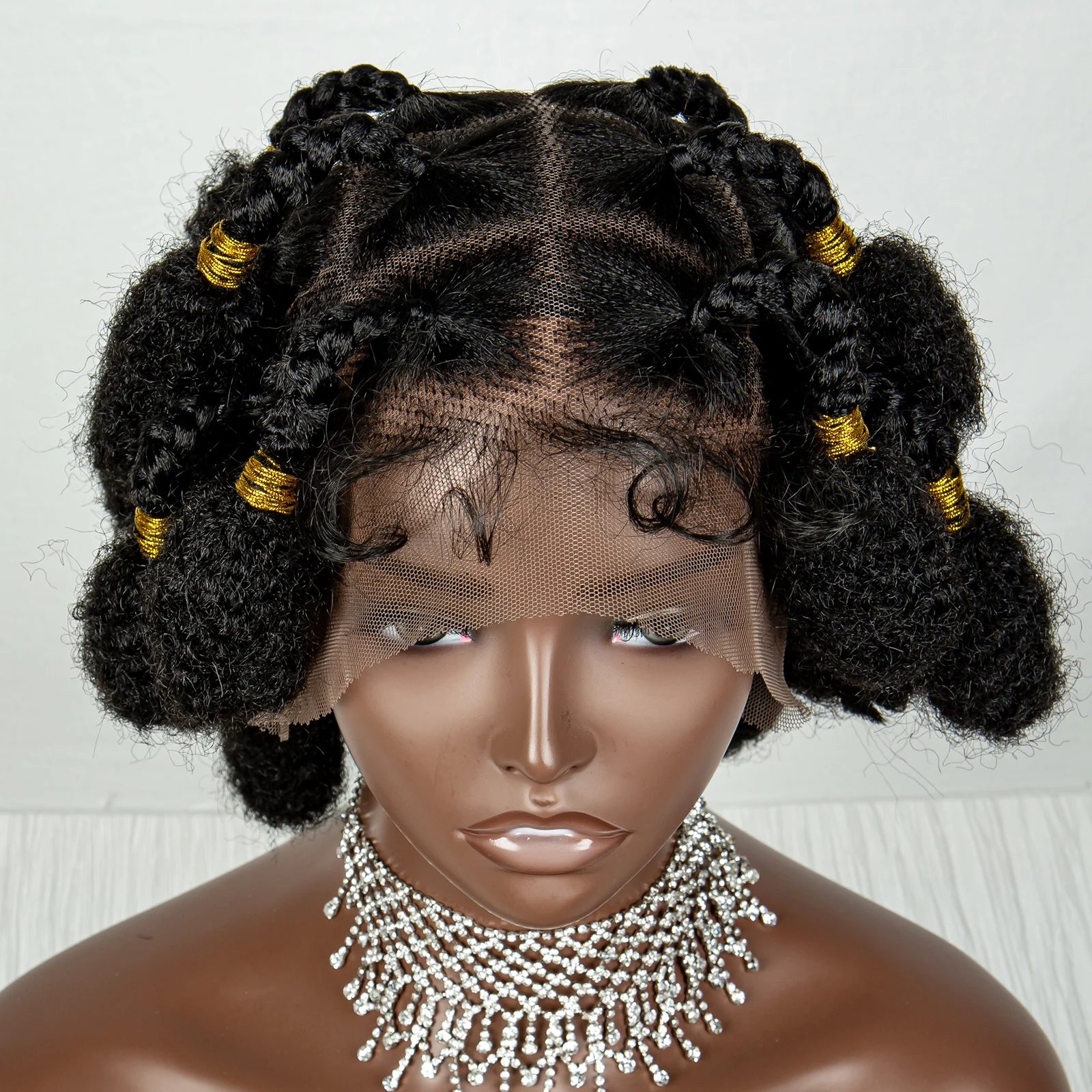 Synthetic Handmade Bantu Braided Wigs Full Lace Knotless Braided Lace Wig Short Braiding Hair Wig with Baby Hair for Black Women