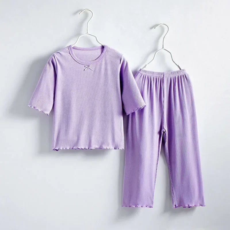 Girls Sets Summer Thin Children Short Sleeve Set Kids Homewear Clothes Girl Pure Color Pajamas Outfits