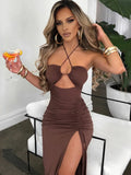 Women's Tie-Neck Bodycon Midi Dress