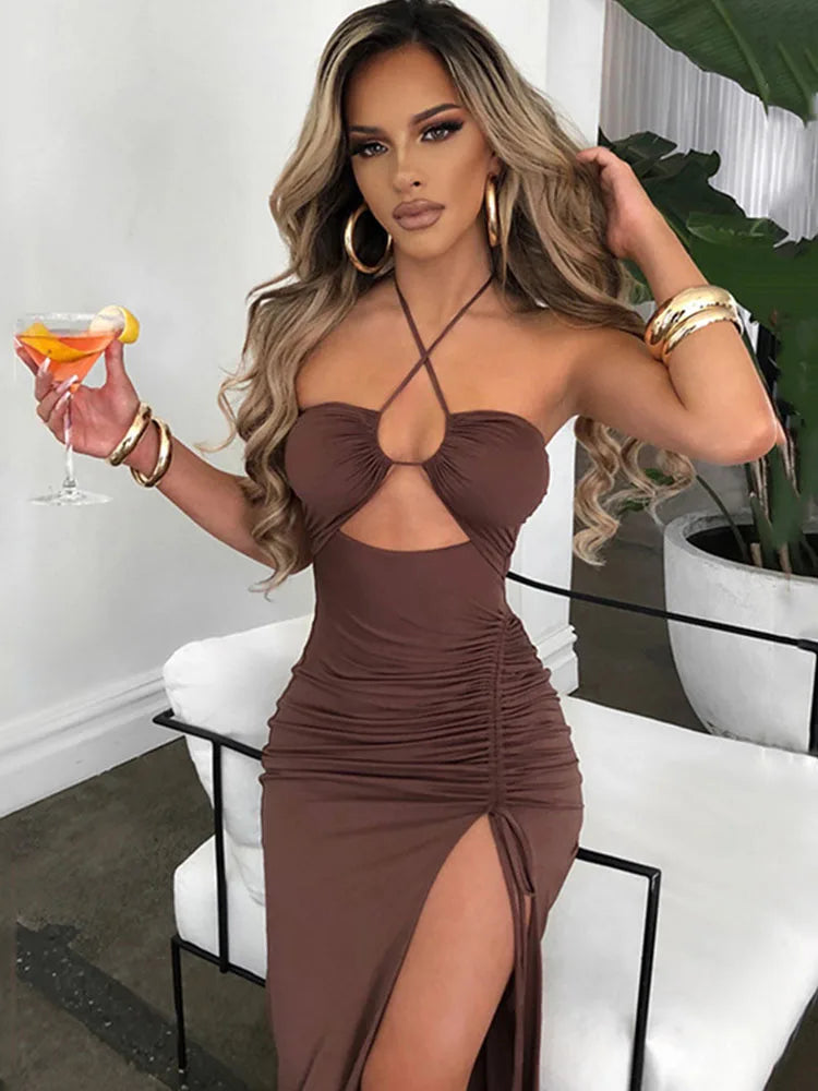 Women's Tie-Neck Bodycon Midi Dress