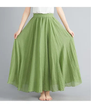 Mori Girl Cotton Linen Ethnic A-Line Long Skirt