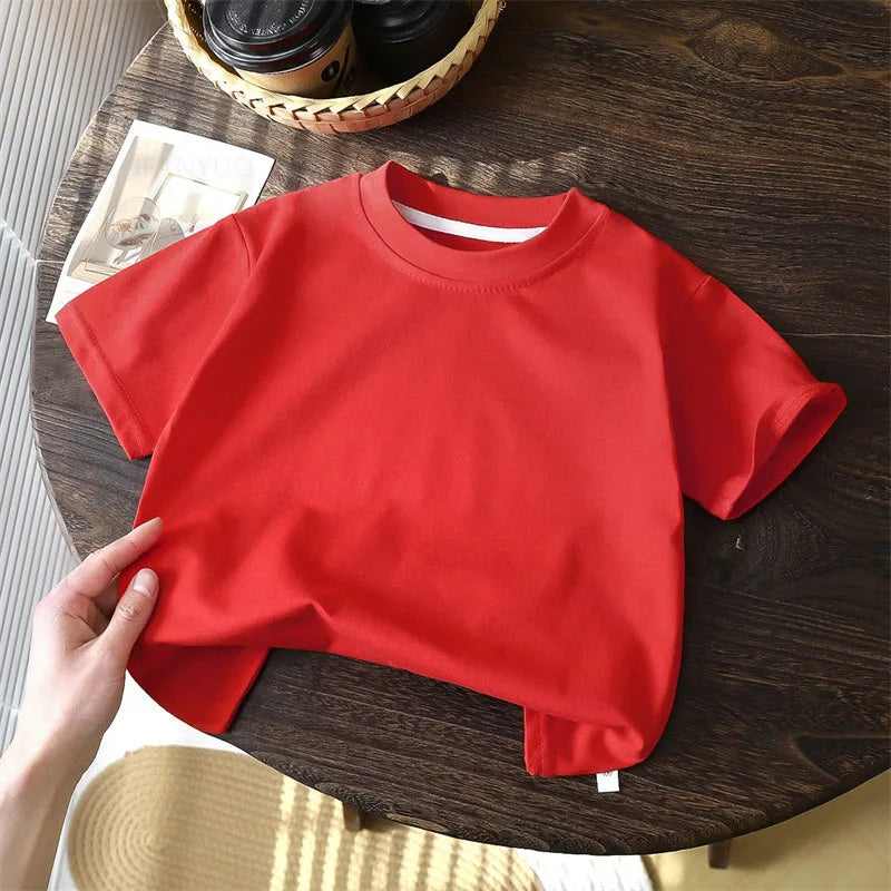 Kids' Solid Cotton Short-Sleeve Tee – 7 Colors, Ages 1–10