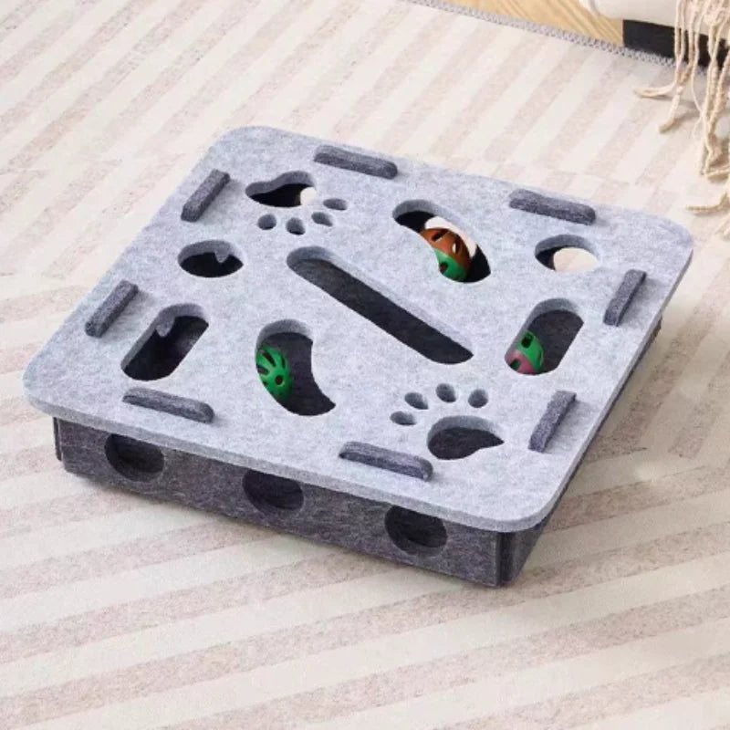 Cat Puzzle Maze Toy – Interactive Felt Box with Bell Ball for Kittens