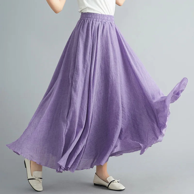 Mori Girl Cotton Linen Ethnic A-Line Long Skirt
