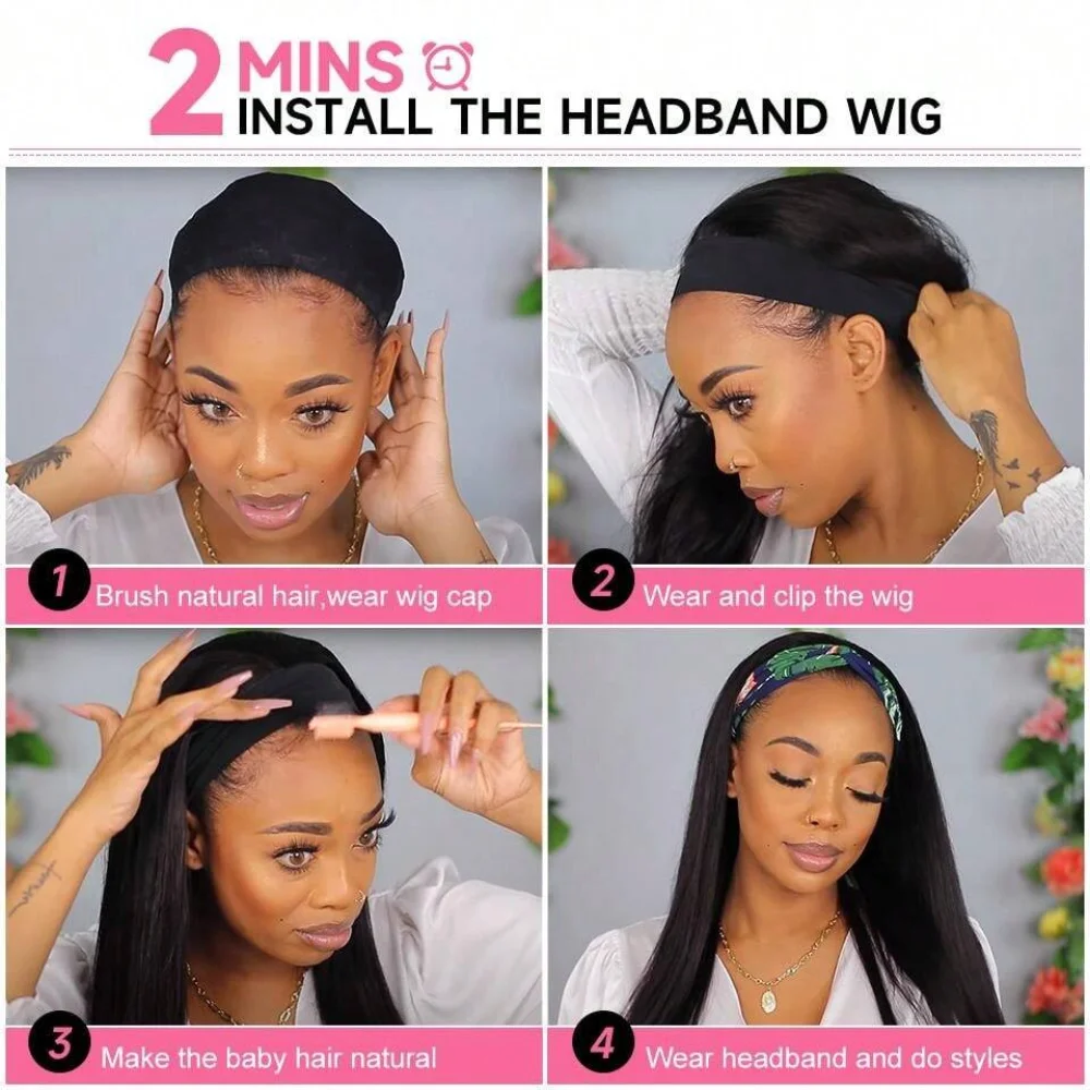 Straight Human Hair Headband Wig
