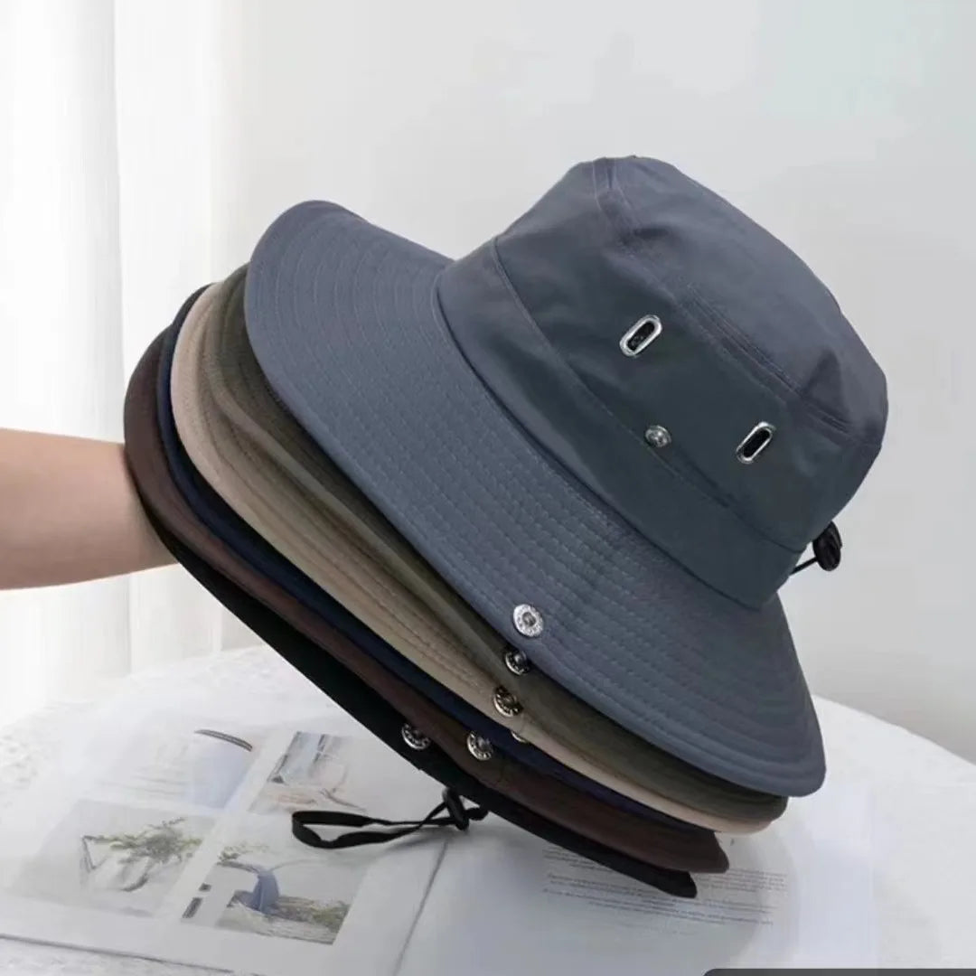 Summer Men Bucket Hat Outdoor UV Protection Wide Brim Hunting Hiking Hat Fisherman Hat Beach Sunscreen Cap Fishing Cycling Caps