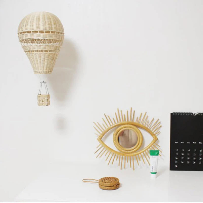 Handwoven Rattan Hot Air Balloon Wall Hanging Decor
