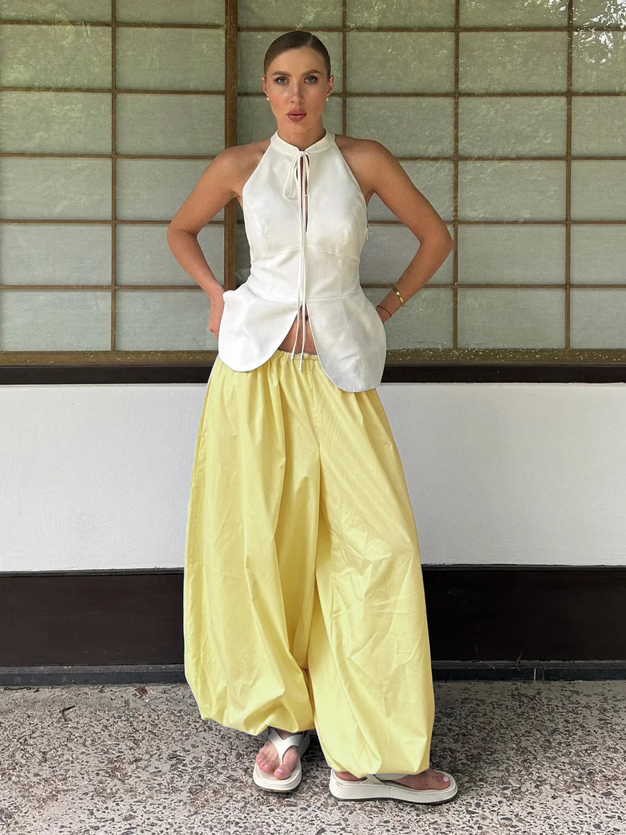 Bornladies Autumn Womens 100% Cotton Loose Lantern Style Wide Leg Pants Street Style Casual Lazy Pants Fashion Trousers