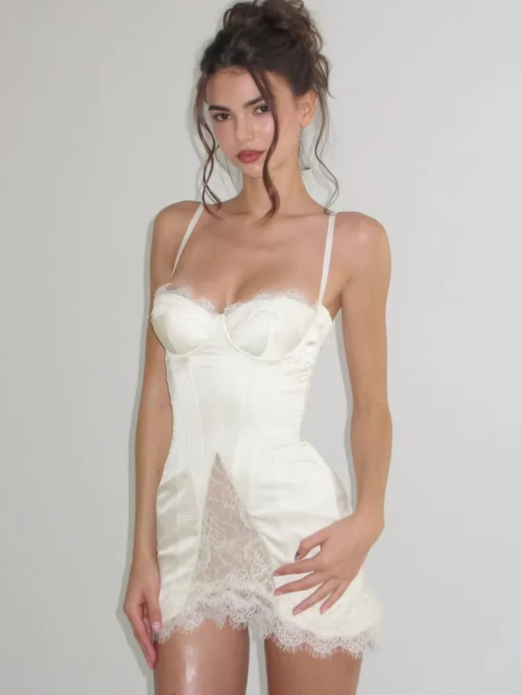 White Lace Embroidery Pant Suit Women Stand Neck Sleeveless Hollow-out Waist Cinching See Through Set Lady Summer Sheer Outfit