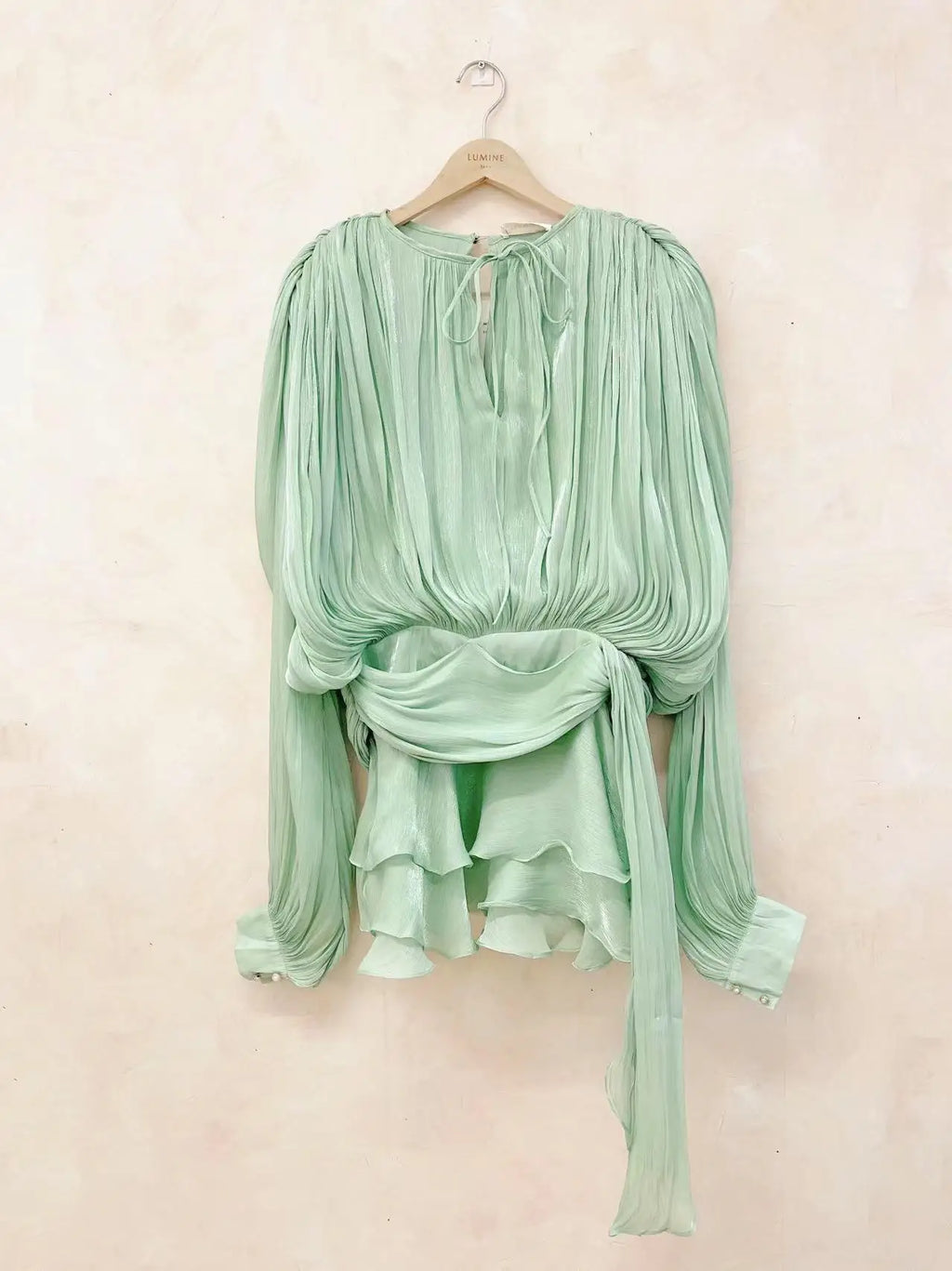 Loose Lace-Up V-Neck Ruffle Tunic Dress – Long Sleeve