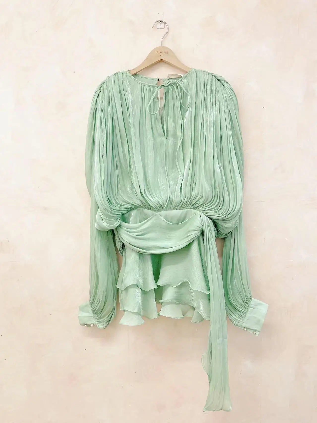 Loose Lace-Up V-Neck Ruffle Tunic Dress – Long Sleeve