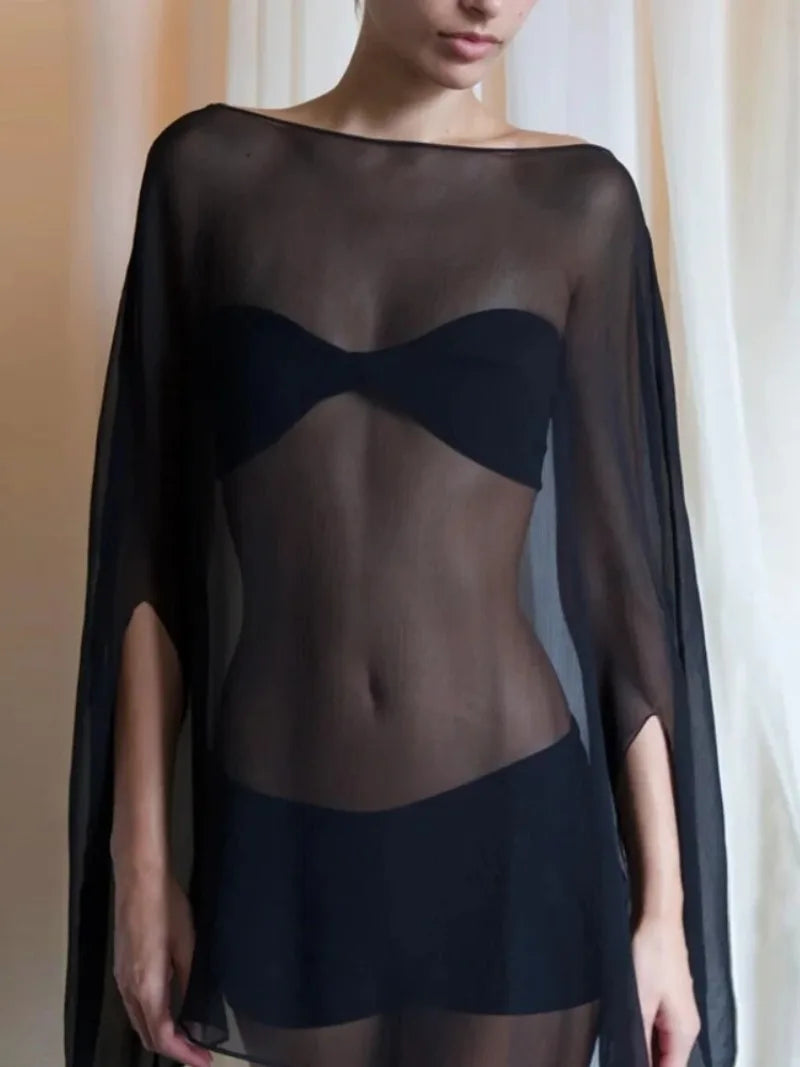 See-Through Chiffon Night Club Cover-Up Blouse