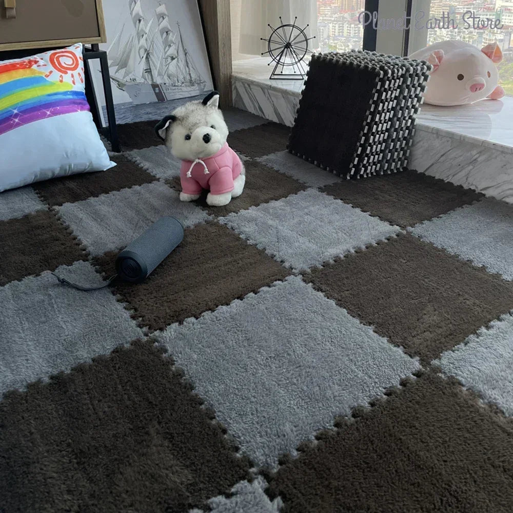Soft Plush Children's Mat EVA Foam Puzzle Mat Long Hair Carpet Infant Developing Mat Rug Puzzle Interlock Keep Warm Playmat 30CM